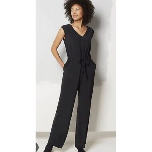 j jill Pants - J Jill‎ Sleeveless Jumpsuit Women's Black V-Neck Wide Leg Flowy Casual